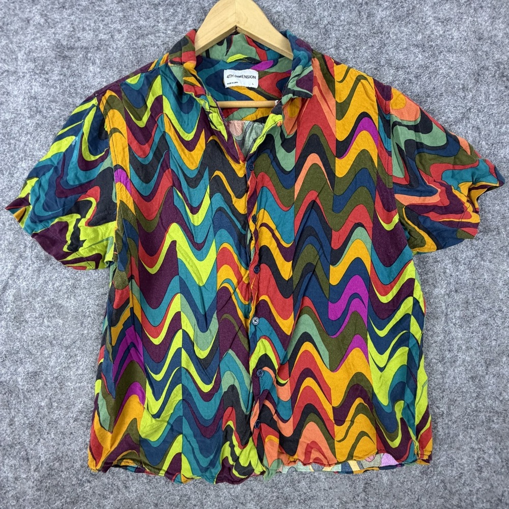 4th Dimension Shirt Mens Large Multicolor Wave Colorful Trippy Abstract Hippie